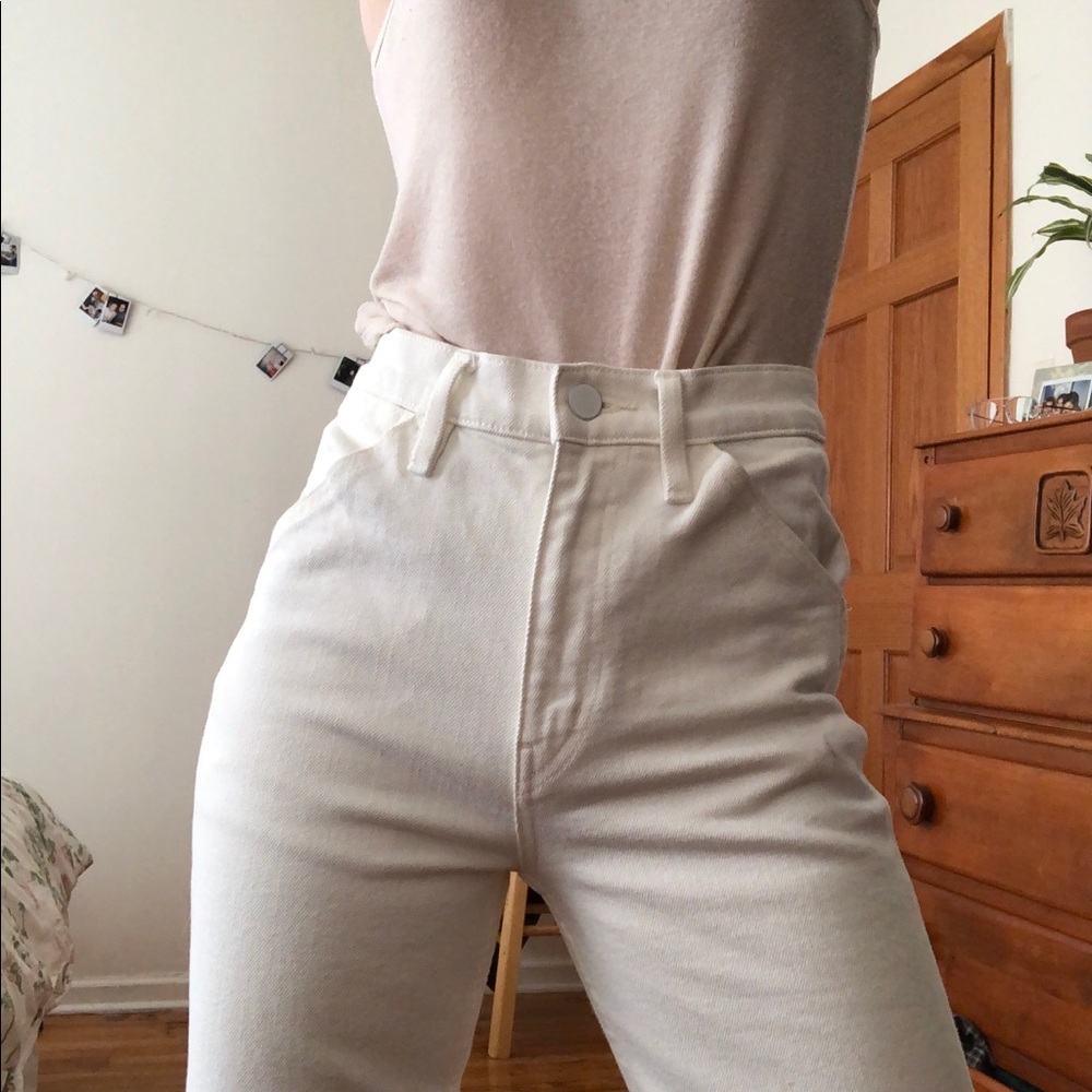 Uniqlo High Waisted white cream straight leg jeans